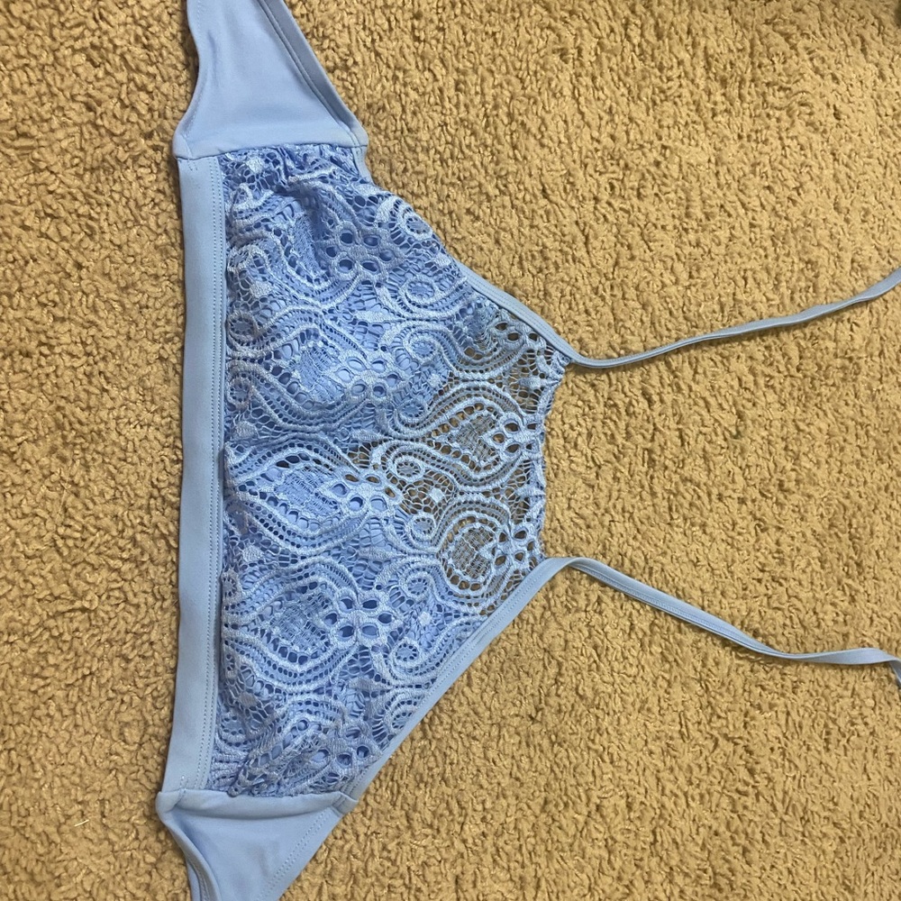 Blue and lace bathing suit top